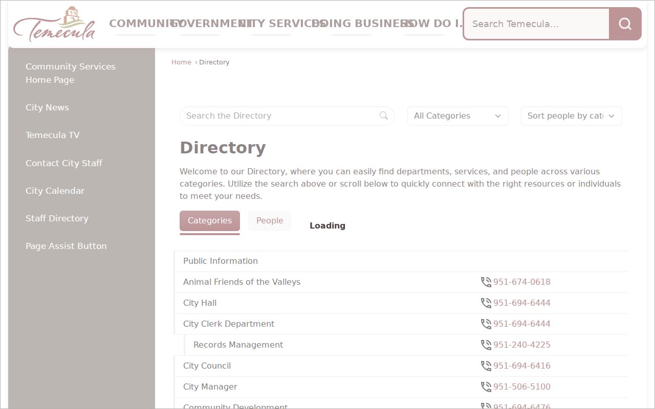 Temecula city directory municipal staff directory