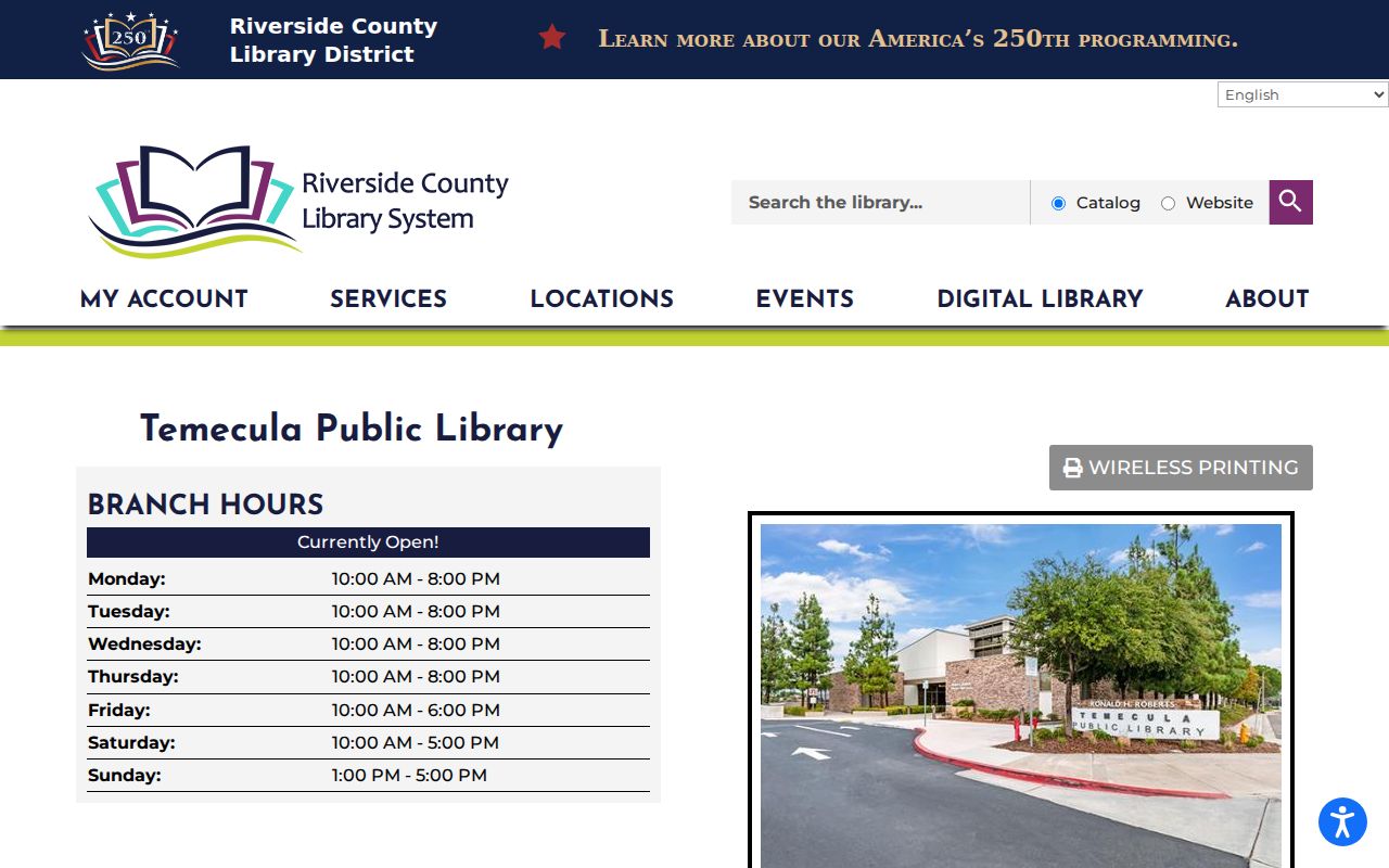 Temecula city directory public library branch access