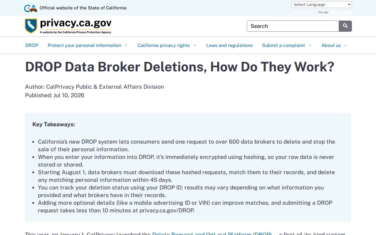 Temecula neighbors California DROP data-broker deletion explainer