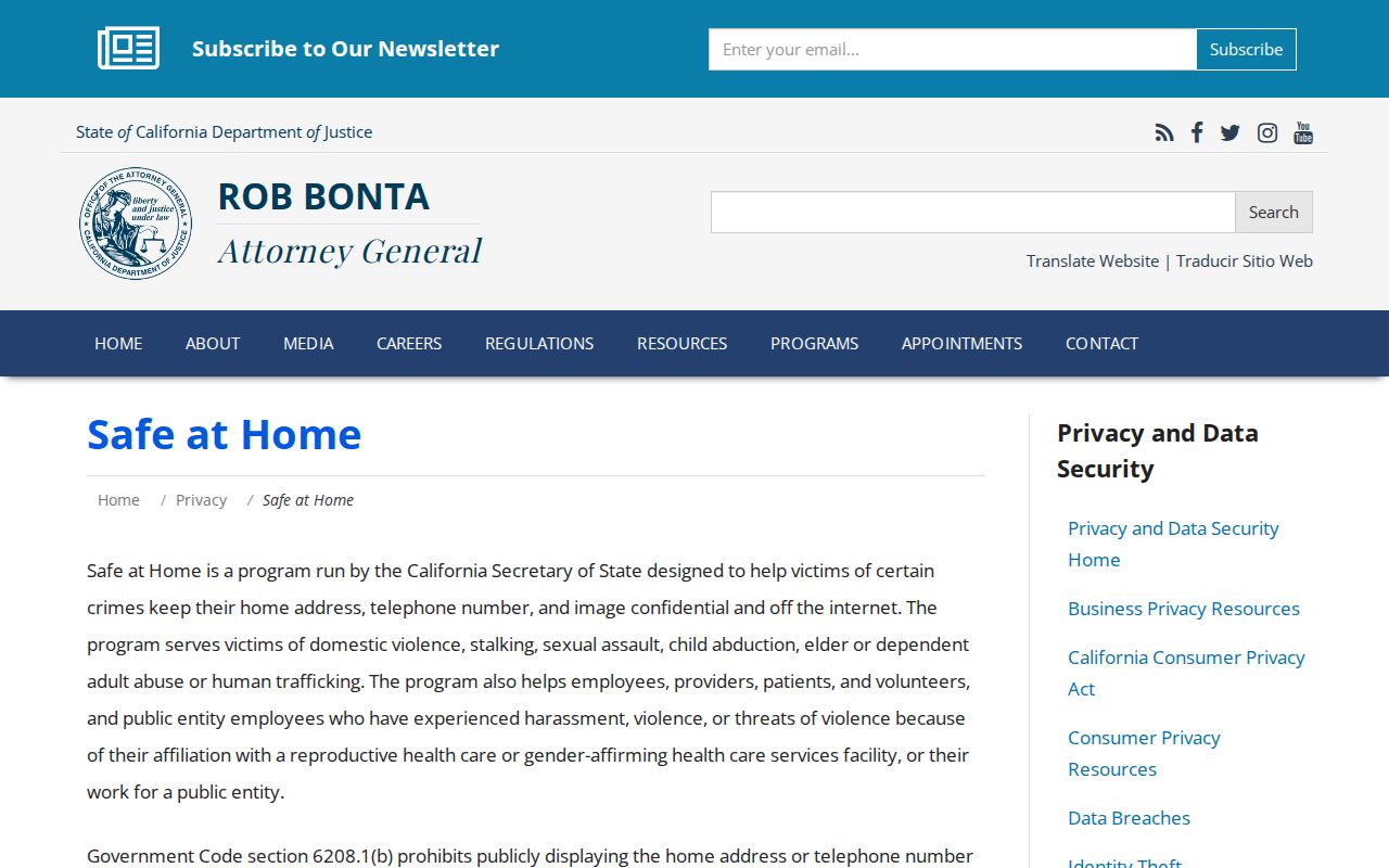 Temecula neighbors Safe at Home Attorney General privacy guidance