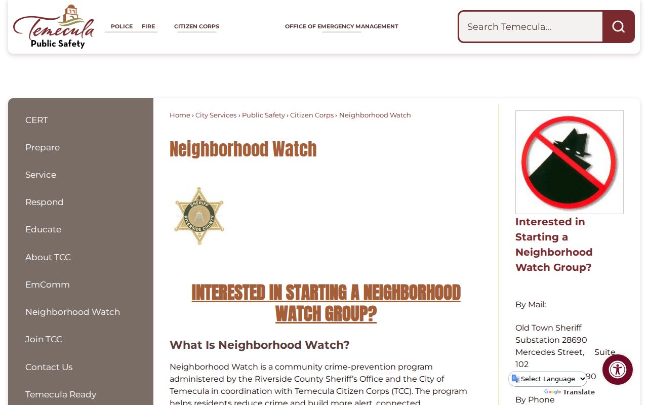 Temecula neighbors Neighborhood Watch onboarding information
