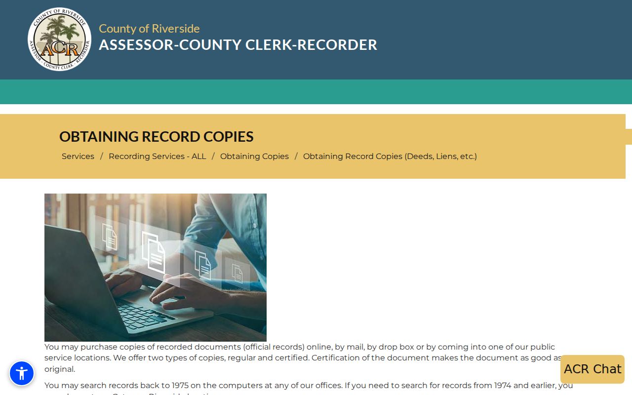 Temecula previous residents Riverside ACR record copy guidance