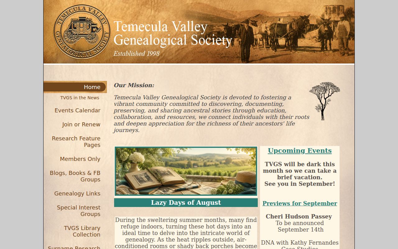 Temecula previous residents Temecula Valley Genealogical Society research resource