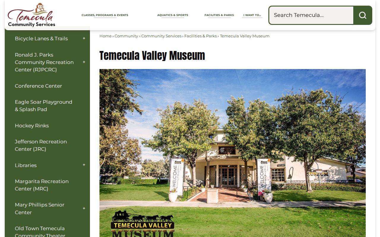 Temecula ZIP code directory and Temecula Valley Museum local history gateway
